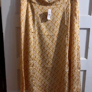 NWT Ann Taylor Loft Yellow White Printed A-Line Split Silky Skirt